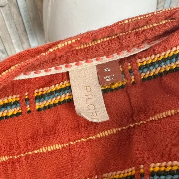 Anthropologie XS Pilcro The Bella Femme Buttondown Shirt Top Embroidered Orange - Picture 7 of 11